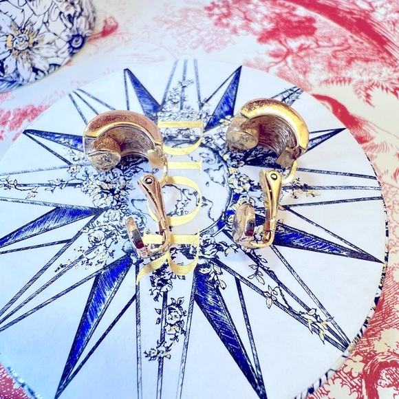 DIOR Gold Plated Black Enamel Clip On Earrings by Christian Dior Authentic - Picture 3 of 6